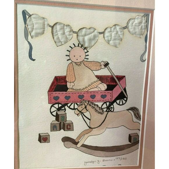 Vntg Watercolor Painted Novelty Nursery Art Mix Media Jacalyn J Burns 124/1000 - Picture 2 of 4